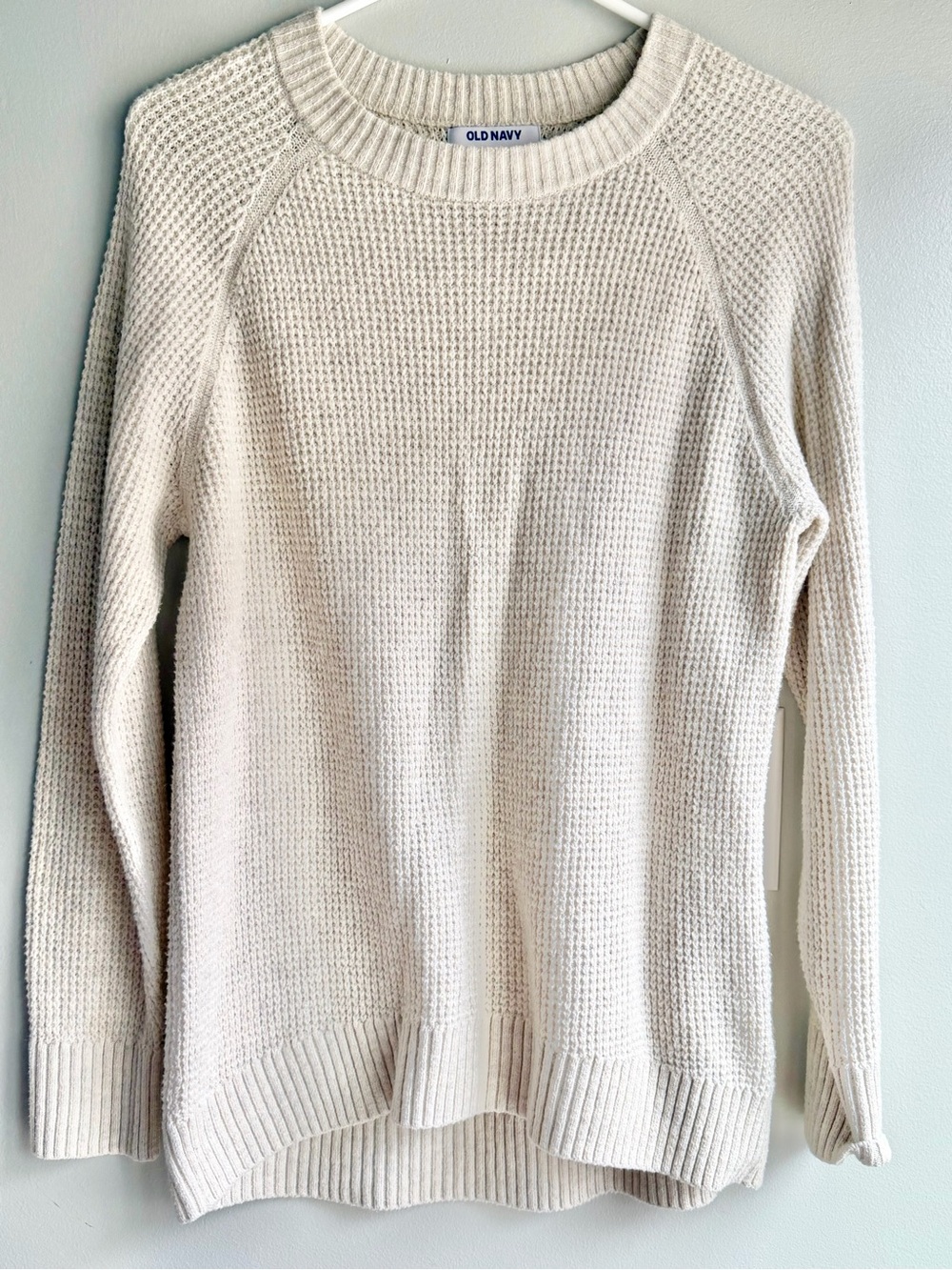 Old Navy Cream Crewneck Waffle Knit Sweater